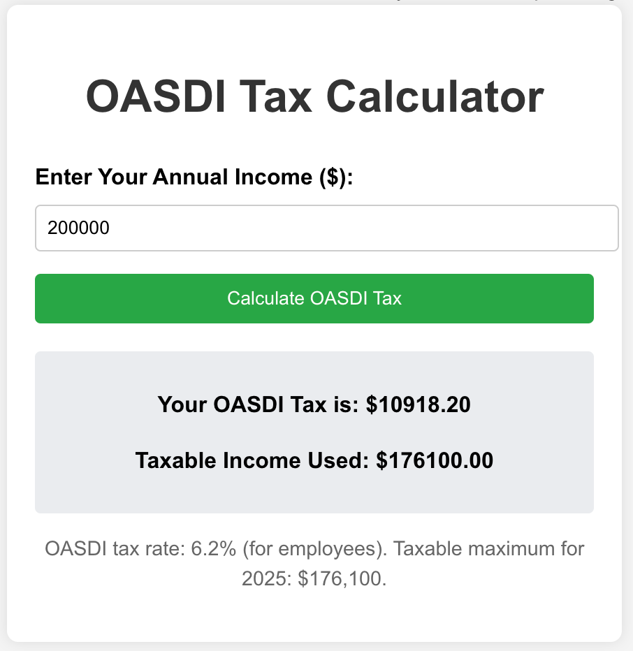 Demo- Online OASDI Tax Calculator